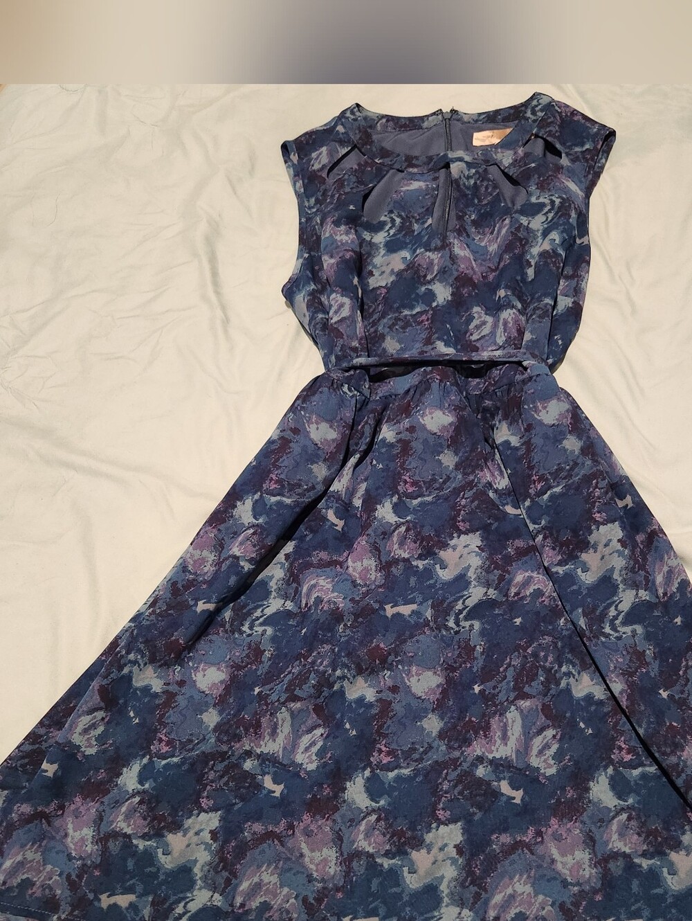 Forever 21 Contemporary Blue Purple Marble Print Fit & Flare Dress Cutout Size M